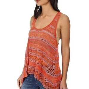 Free People Cayenne Orange Lovebird Shark Bite Neck Knit Tank Top Womens Size SP